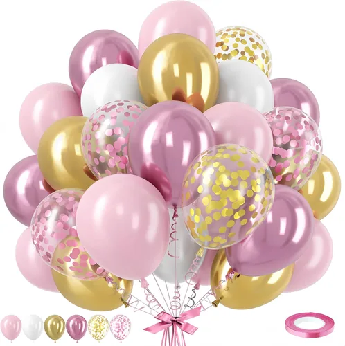 Miniatura 35 de Globos de látex blanco dorado rosa claro, 35 piezas