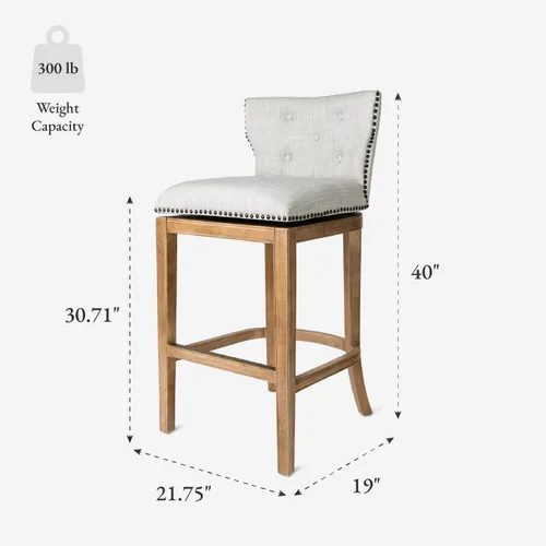 Miniatura 3 de Maven Lane Hugo Taburete de bar de 31 pulgadas de altura de barra con respaldo bajo en acabado de roble desgastado con asiento tapizado de tela