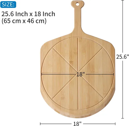 Miniatura 2 de Fiery Chef Pala de pizza de bambú de 18 pulgadas, tabla de cortar de madera ligera y lisa con 8 ranuras para rebanadas, accesorios para horno