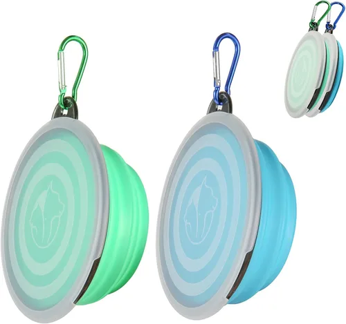 Miniatura 16 de SLSON Comedero plegable para mascotas, paquete de 2 cuencos para perros con tapas de cubierta, cuenco portátil plegable para agua para gatos
