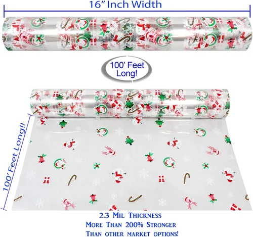 Miniatura 2 de AnapoliZ Rollo de Envoltorio de Celofán Navideño 100 Pies de Largo X 16 Pulgadas de Ancho 2.3 Mil de Grosor, Cristalino Transparente con Diseños
