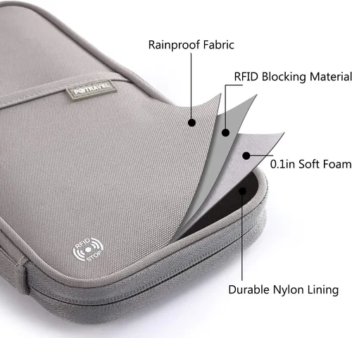 Miniatura 4 de VanFn Cartera RFID para pasaporte de viaje, soporte para pasaporte familiar, organizador de documentos de viaje serie P.Travel (nailon, gris)