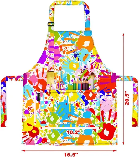 Miniatura 2 de Paquete de 2 delantales infantiles para pintar, batas de arte para niños con bolsillos, bonitos delantales de cocina para niños pequeños, delantales