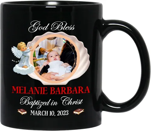Miniatura 14 de Personalized Baptism Coffee Mug Gift With Baby Name & Date Baptized, Customized Baby Baptism Christening Black Ceramic Mug Gift For Dad Mom