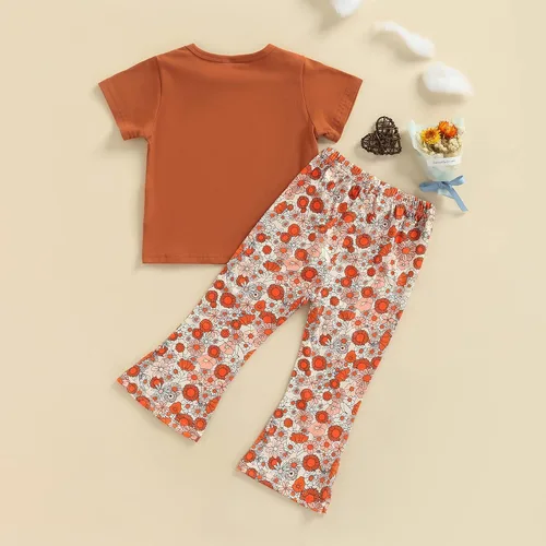 Miniatura 3 de Nie Cuimeiwan Toddler Baby Girl Bell Bottoms Outfit Floral Pullover T-shirt Top Flare Pants Set Mamas Baby Clothes
