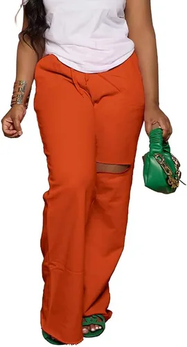 Miniatura 3 de PINSV Pantalones de pierna ancha para mujer, con cordón, holgados, casuales
