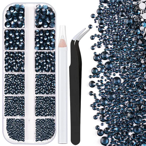 Miniatura 32 de Dos paquetes de diamantes de imitación de parte trasera plana, 4520 piezas, diamantes de imitación coloridos para uñas, multicolor + AB + gemas