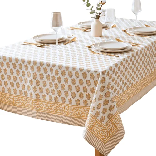 Miniatura 44 de ATOSII Amalfi - Mantel redondo de verano 100% algodón, estampado en bloques, para comedor, bodas, exteriores, fiestas, I Grand Millenial Farmhouse