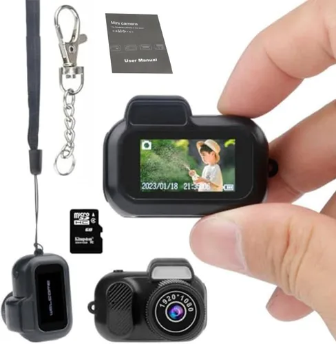 Cámara con llavero, mini cámara HD 1080P más pequeña del mundo, mini portátil retro, duración de la batería de 100 minutos, para estudiantes, niños