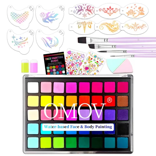 Kit de pintura facial para niños, paleta de pintura facial no tóxica activada por agua, kit de maquillaje de pintura facial con plantillas,