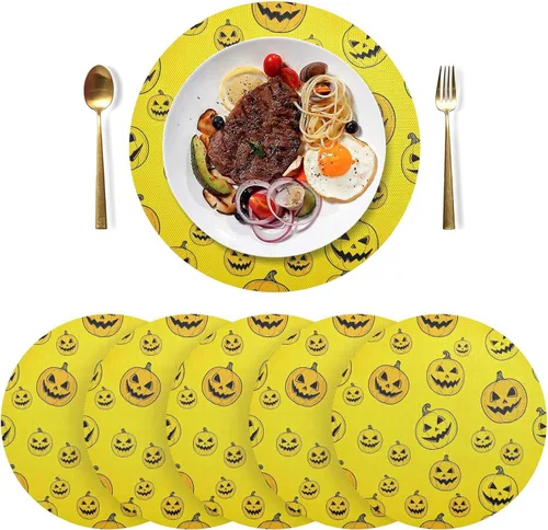 Miniatura 3 de Yellow Pumpkins Dining Room Table Placemats, Non Slip Placemats Set Washable for Kitchen Table one sizex6