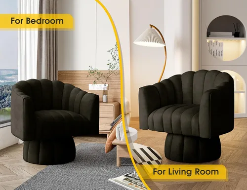 Miniatura 4 de Dewhut Silla giratoria decorativa, silla giratoria de 360° con reposabrazos, tapizada de piel sintética, sofá individual, silla de lectura para sala