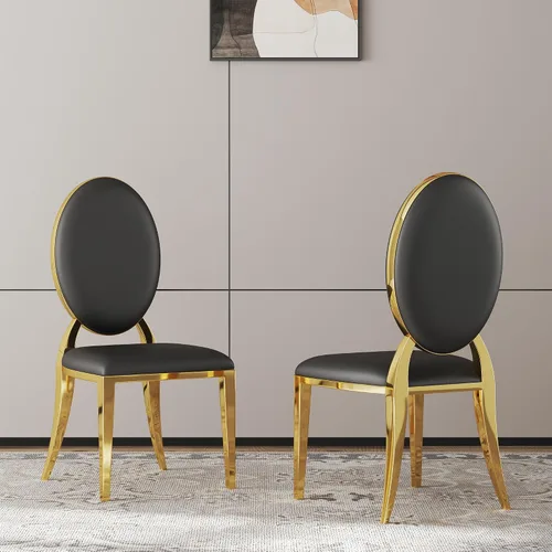 Miniatura 19 de Juego de 2 sillas con 2 sillas de comedor de piel sintética blanca, silla de cocina moderna con respaldo ovalado y patas de acero inoxidable