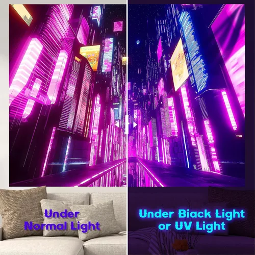 Miniatura 2 de NYZE Tapiz de luz negra de ciudad, tapiz de anime japonés, juego punk, fantasía, vista nocturna, paisaje urbano, arte futurista, neón, tapices