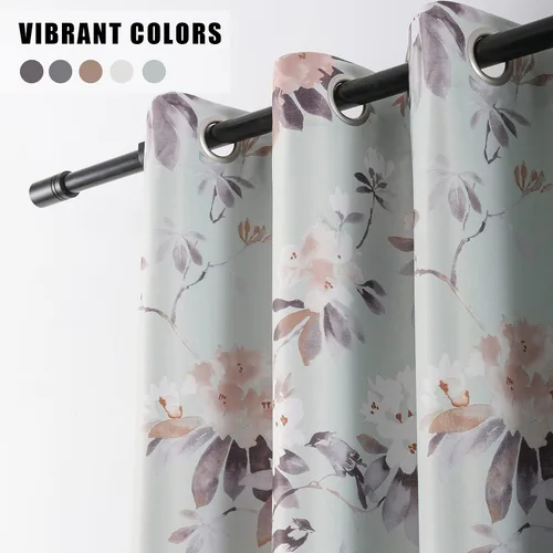 Miniatura 4 de Leeva - Cortinas de ventana para sala de estar, con estampado floral, cortinas de lino texturizado pesado con aislamiento térmico y oscurecimiento