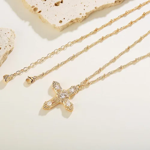 Miniatura 17 de Fettero - Collar con dije de cruz de fe, chapado en oro de 14 K, cadena fina, minimalista, simple, pequeña, para oración, regalo de joyería religiosa