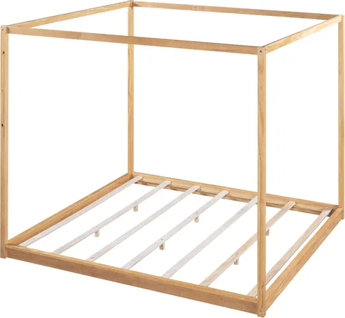 Miniatura 7 de Harper & Bright Designs Cama King con dosel de madera con 4 paneles de póster, marco de cama de suelo, cama de plataforma tamaño King para niños