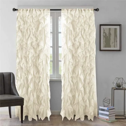 Miniatura 3 de 1 pieza cenefa transparente con volantes en cascada beige estilo Shabby Chic (50" x 16")