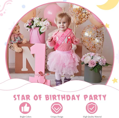 Miniatura 5 de Geosar Juego de corona y disfraz de cumpleaños para niña, medalla de cinta, diadema de diamantes de imitación dorados, regalos para mujeres, niños