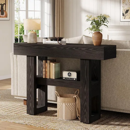 Miniatura 6 de Tribesigns Mesa consola de 41.34 pulgadas, mesa de entrada rústica con almacenamiento de 2 niveles, muebles de sofá estrecho para vestíbulo, sala