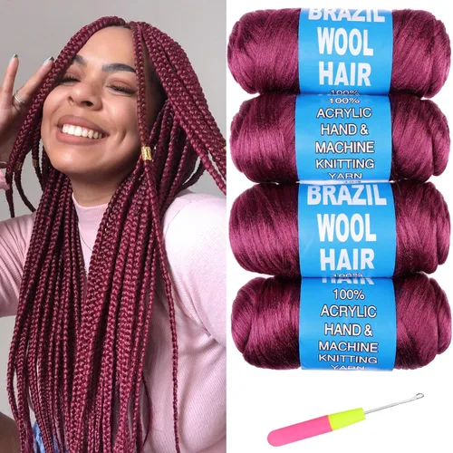 Miniatura 34 de 8 piezas de lana brasileña para trenzas, negro natural, cabello de lana brasileña para trenzar para mujeres, hilo para cabello para locs falsos