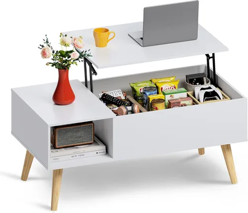 Miniatura 16 de WLIVE Mesa de Centro para Sala de Estar, Mesa de Centro Pequeña con Almacenamiento, Mesa Central de Comedor de Madera Moderna con Tapa Elevable