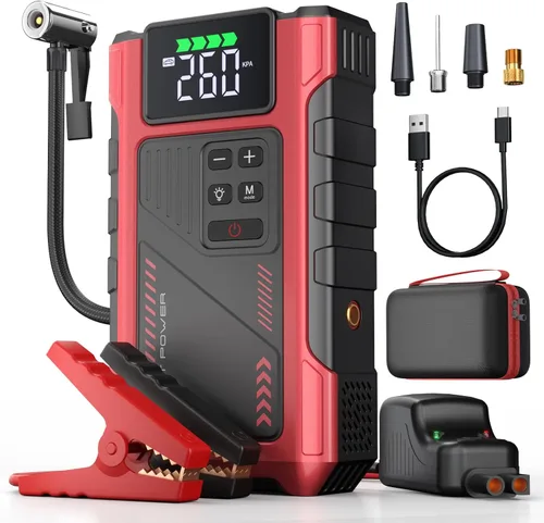 Arrancador de coche de 4500 A con compresor de aire, cargador de batería portátil de 12 V, paquete de energía con inflador de neumáticos de 150 PSI