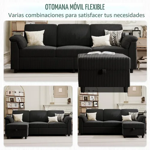 Miniatura 7 de Vongrasig Sofás Seccionales Convertibles, Sofá de 3 Asientos en Forma de L con Almohadas Removibles de Tela de Pana Suave, Sofá Pequeño de Mediados