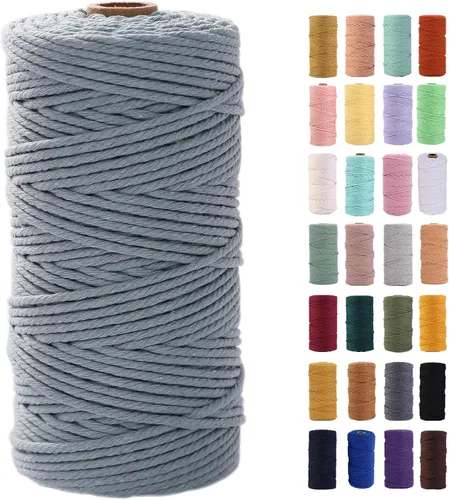 Miniatura 76 de Cordón de macramé gris rosado de 0.118 in x 109 yardas, cuerda de algodón colorido de algodón suave para colgar en la pared, colgar plantas