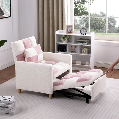 Miniatura 2 de Linique Sofá cama convertible, silla ajustable con almohada, silla multifuncional con tela de peluche suave para sala de estar, dormitorio