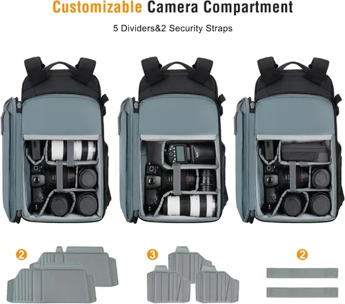 Miniatura 3 de MOSISO Mochila para cámara DSLR/SLR/SLR/sin espejo, gran bolsa para cámara con bolsillo frontal con solapa frontal, mochila de fotografía de acceso