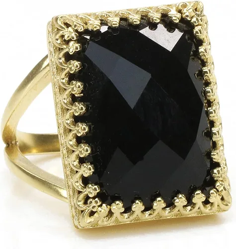 Miniatura 3 de Anillos negros atemporales para mujer, 0.709 x 0.512 in, anillo de ónix negro con anillo relleno de oro de 14 quilates, joyería de ónix negro fino