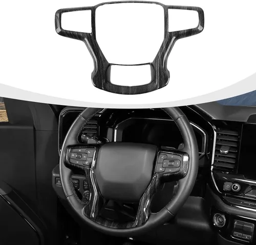 RAZPOY Funda de Tapa de Volante Compatible con Chevy Silverado y Suburban 2019-2022 & 2020-2023 & Tahoe 2021-2023, Negro Grano de Madera
