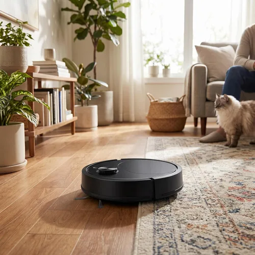 Miniatura 2 de Robot aspirador, potente aspirador robótico silencioso de succión limpia suelos duros a alfombras de pelo bajo, ideal para pelo de mascotas