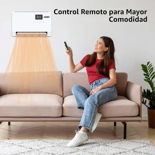 Miniatura 7 de Calentador de espacio montado en la pared con termostato ECO y control remoto, pantalla LED, modos de oscilación de 60°/90°/120°, temporizador de 24