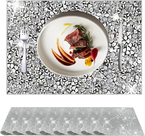 Miniatura 26 de Juego de 1 mantel individual redondo en negro, manteles individuales brillantes resistentes al calor, lavables, para cena, cocina, boda, decorativos