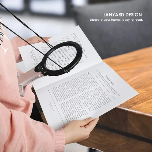 Miniatura 4 de Lupa de lectura, manos libres para el cuello, lupa de mano grande iluminada, lupa de escritorio con luz LED para trabajo cercano, lectura, costura