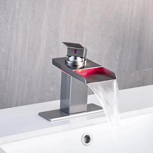 Miniatura 2 de AVSIILE Grifo LED para fregadero de baño, grifo de lavabo de cascada de níquel cepillado de un solo agujero con drenaje desplegable de metal y 2