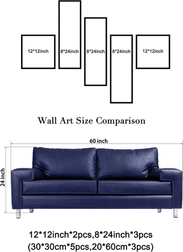 Miniatura 6 de Wieco Art Estirado y enmarcado 100% pintado a mano, lienzo moderno, decoración de pared, líneas blancas perfectas, decoración del hogar, pinturas al