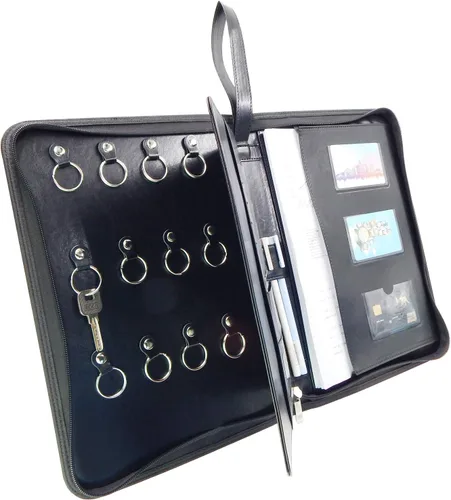 Miniatura 8 de OFFIDIX Gabinete portátil de piel sintética para llaves, 8 llaves, portátil, con cremallera, organizador de tarjetas de menús, soporte de negocios