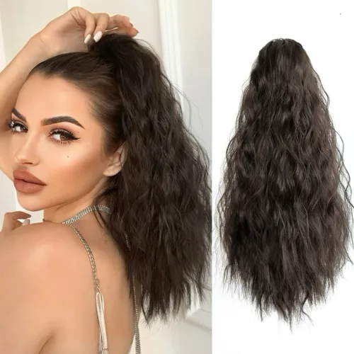 Miniatura 21 de Extensión de cola de caballo ondulada y rizada de 20 pulgadas de largo, peluca sintética de cola de caballo falsa con clip, extensiones de cabello