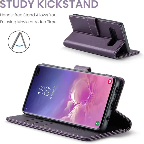 Miniatura 4 de FLIPALM Funda tipo cartera para Samsung Galaxy S10+/S10 Plus de 6.4 pulgadas, con bloqueo RFID, tarjetero de crédito, de piel sintética, función