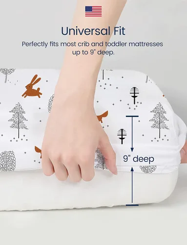 Miniatura 4 de TotAha Paquete de 2 sábanas de cuna de animales de la selva para niñas y niños, sábana bajera para cuna neutra para colchón estándar de cuna