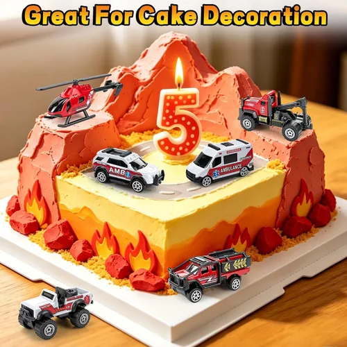 Miniatura 5 de Juego de 6 vehículos de rescate de emergencia fundidos a presión en miniatura, juguetes de ambulancia, helicópteros para niños pequeños de 1, 2