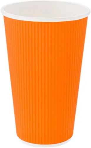 Miniatura 5 de Restaurantware Tazas de café desechables de pared ondulada de 16 onzas, 500 vasos de papel naranja aislados, diseño de borde enrollado, las tapas se