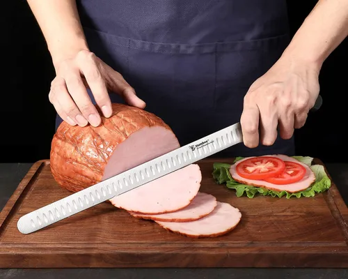 Miniatura 4 de Cuchillo de trinchar de 12 pulgadas con borde de Granton afilado para corte de carne y pavo de pechuga, hoja de acero inoxidable con mango