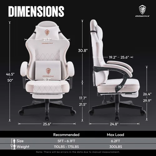 Miniatura 2 de Dowinx Silla de juegos con cojín de resorte de bolsillo, respaldo alto, silla giratoria ergonómica de 360° para juegos de oficina, soporte lumbar