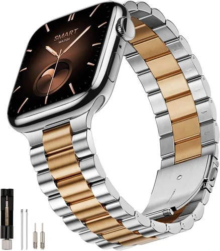 Miniatura 20 de SUNFWR Compatible con Apple Watch Band 40mm 41mm 38mm 42mm (Series 10 11) para Mujeres y Hombres, Correa de Acero Inoxidable para iWatch para Apple