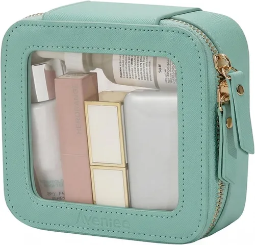 Miniatura 43 de Aveniee Organizador de bolsa de maquillaje transparente, bolsa de aseo de viaje para mujer, bolsa de cosméticos impermeable con cremalleras, Rosa