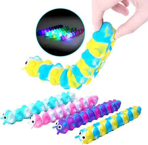 4 juguetes 3D de oruga para ansiedad con 10 segundos de iluminación, juguetes sensoriales de silicona con succión, antiansiedad, entrenador de